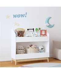 flynama Toddler Book Display Shelf with Storage Bin Wooden Kids Bookcase