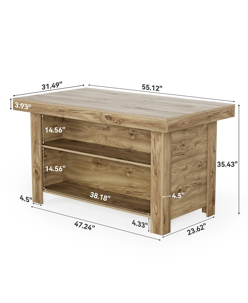 Tribesigns 3-Tier Kitchen Island with Storage, 55'' Farmhouse Wooden Stationary Table Large Worktop and Leg Room