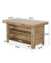 Tribesigns 3-Tier Kitchen Island with Storage, 55'' Farmhouse Wooden Stationary Table Large Worktop and Leg Room