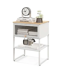 Costway Home Nightstand 3-Tier Storage Table with Open Shelf Heavy-duty Metal Frame
