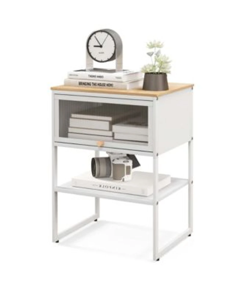 Costway Home Nightstand 3 Tier Storage Table With Open Shelf Heavy Duty Metal Frame