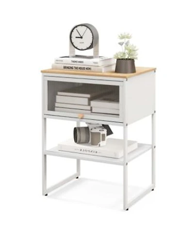 Costway Home Nightstand 3 Tier Storage Table With Open Shelf Heavy Duty Metal Frame
