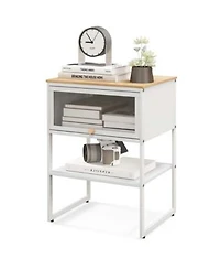 Costway Home Nightstand 3 Tier Storage Table With Open Shelf Heavy Duty Metal Frame
