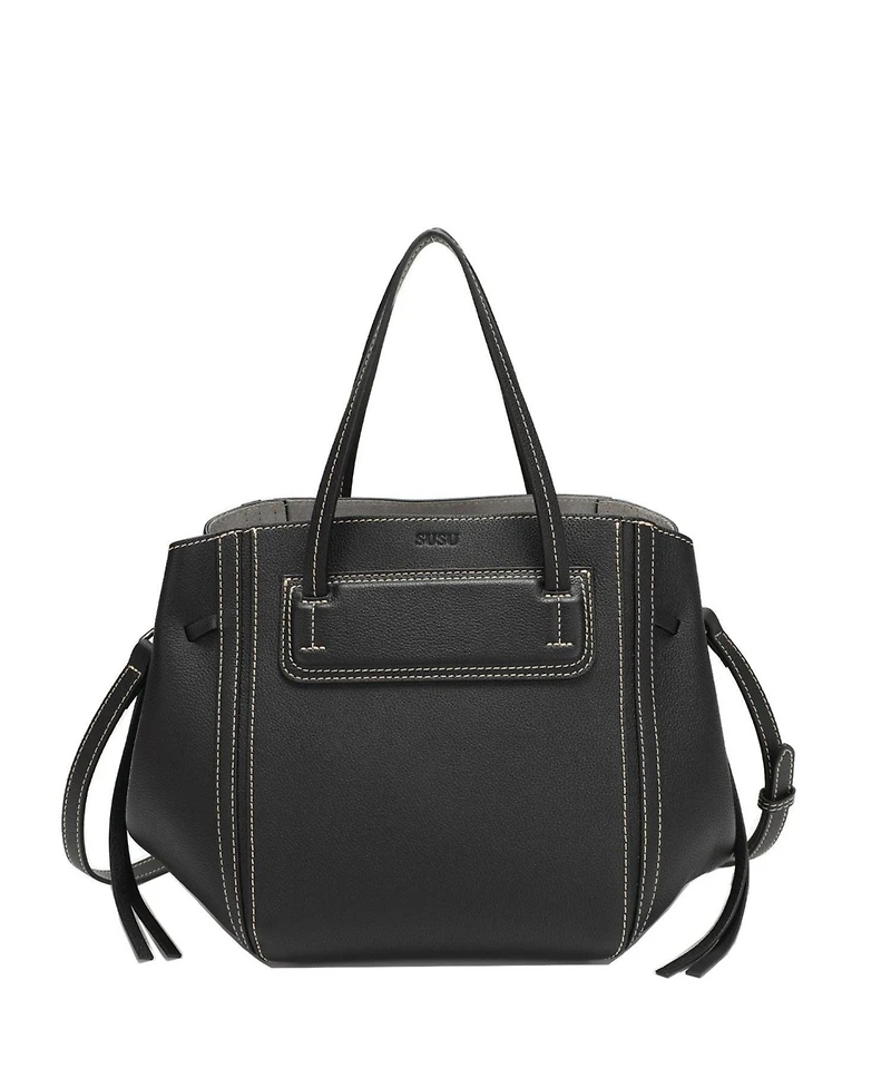Susu Hadley Leather Tote Bag Structured Shoulder Purse Minimalist Convertible Crossbody with Top Handles
