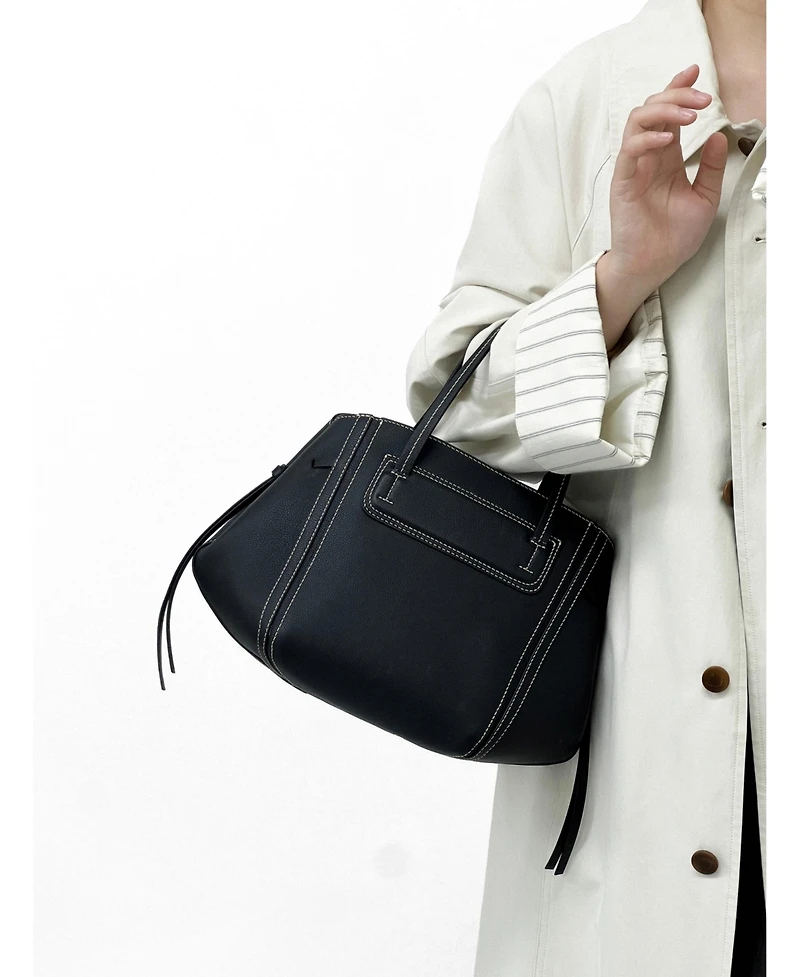 Susu Hadley Leather Tote Bag Structured Shoulder Purse Minimalist Convertible Crossbody with Top Handles