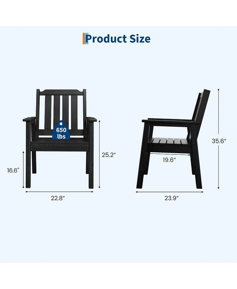 gaomon Outdoor Dining Chairs Set of 2 Patio Hdpe Garden with Ergonomic Wide Seat Waterproof Easy Maintain All-Weather Durable