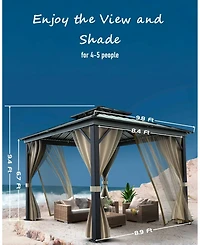 homfan Hardtop Gazebo for Backyard Patio with Mosquito Netting, Privacy Curtains, Heavy-Duty Aluminum Pavilion