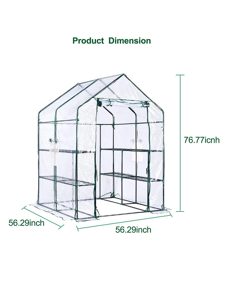 homfan 56.3"x56.3"x76.77" Walk-in Greenhouse with Iron Frame and 3-Tier Shelves, Pe Plant Grow Tent for Garden Backyard, Transparent
