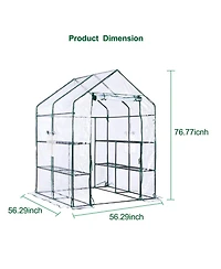 homfan 56.3"x56.3"x76.77" Walk-in Greenhouse with Iron Frame and 3-Tier Shelves, Pe Plant Grow Tent for Garden Backyard, Transparent