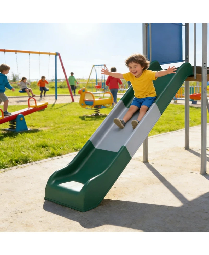 homfan 112 x 110 x 97 Inch Galvanized Steel and Pe Outdoor Kids Treehouse Swing and Slides Playset with 2 Straight Swings