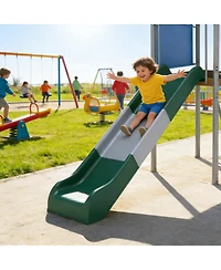 homfan 112 x 110 x 97 Inch Galvanized Steel and Pe Outdoor Kids Treehouse Swing and Slides Playset with 2 Straight Swings