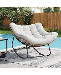 Outdoor Rocking Chair: 30degree(s) Gentle Extra-Large Papasan Chair with Cushion Metal and Pe Rattan Frame 400-pound Weight Capacity