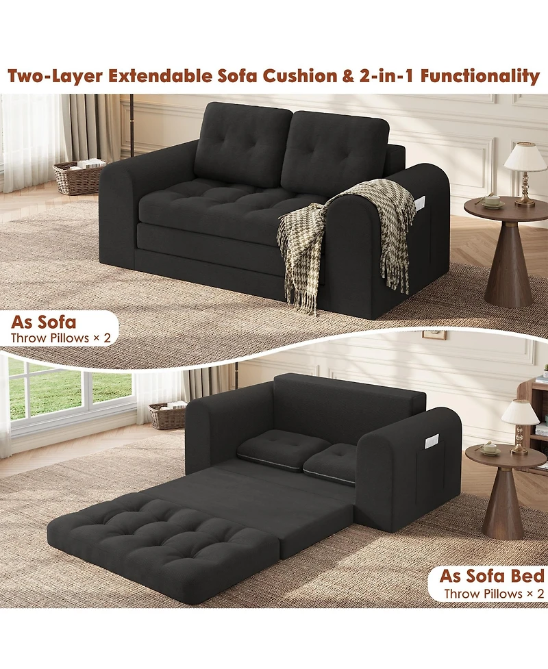 59" Corduroy Folding Sofa Bed with Round Armrests-Convertible, Back-Friendly Bed-No Assembly Required-Living Room/Bedroom Floor