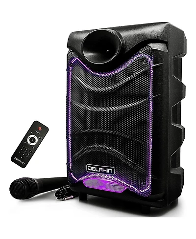 Dolphin Audio Bluetooth Karaoke Loudspeaker System with Dynamic Spin Led Lights and Microphone Dj Party Speaker