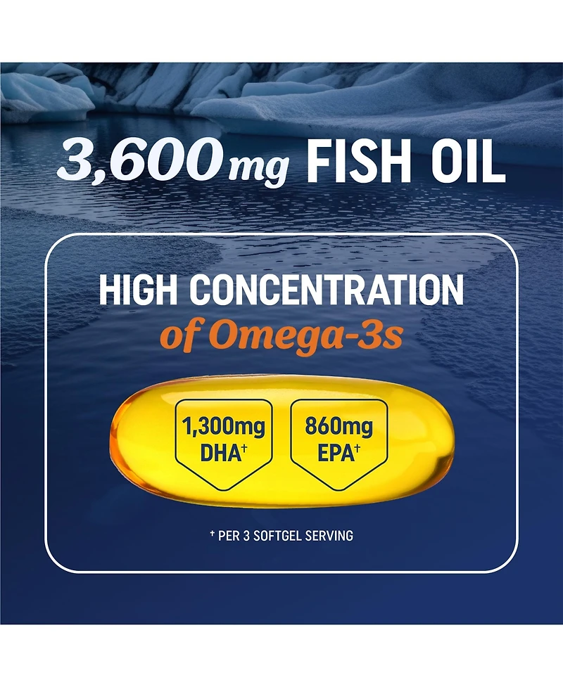 Triple Strength Omega 3 Fish Oil Softgels, Essential Fatty Acids for Healthy Heart Support, Premium Burpless Softgel Supplements, Mav Nutrition, 180ct