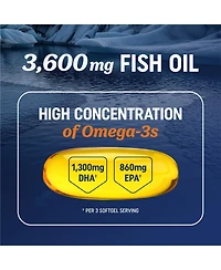 Triple Strength Omega 3 Fish Oil Softgels, Essential Fatty Acids for Healthy Heart Support, Premium Burpless Softgel Supplements, Mav Nutrition, 180ct