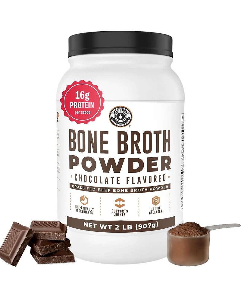 Left Coast Performance Bone Broth Protein, Left Coast Performance, Chocolate, 32oz