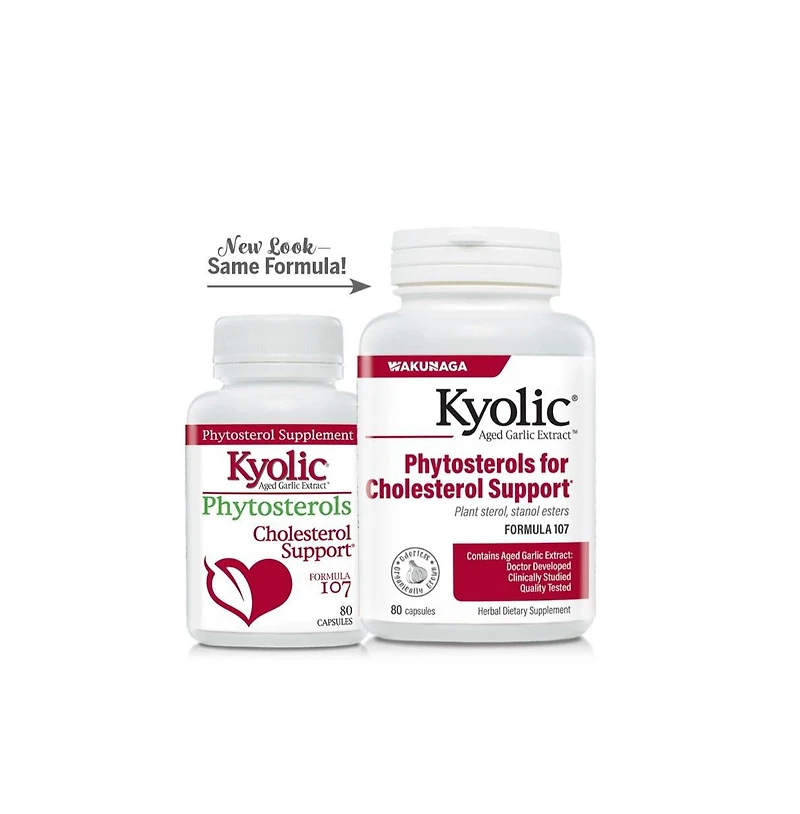Kyolic Aged Garlic Extract Formula 107, Phytosterols for Cholesterol Support, 80 Capsules