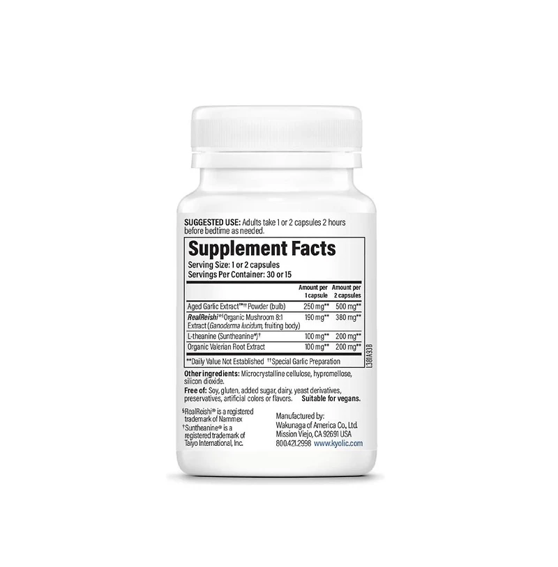 Kyolic Sleep Mushrooms Supplement | Reishi, L-Theanine, Valerian Root and Aged Garlic Extract for Sleep | 30 Capsules