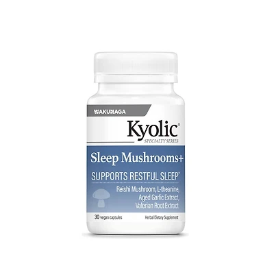 Kyolic Sleep Mushrooms Supplement | Reishi, L-Theanine, Valerian Root and Aged Garlic Extract for Sleep | 30 Capsules
