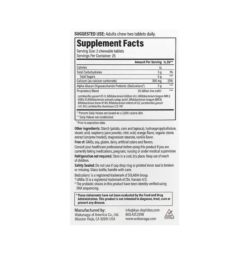 Kyo-Dophilus Pro+ Synbiotic, Intestinal Balance Support, 50 chewable tablets