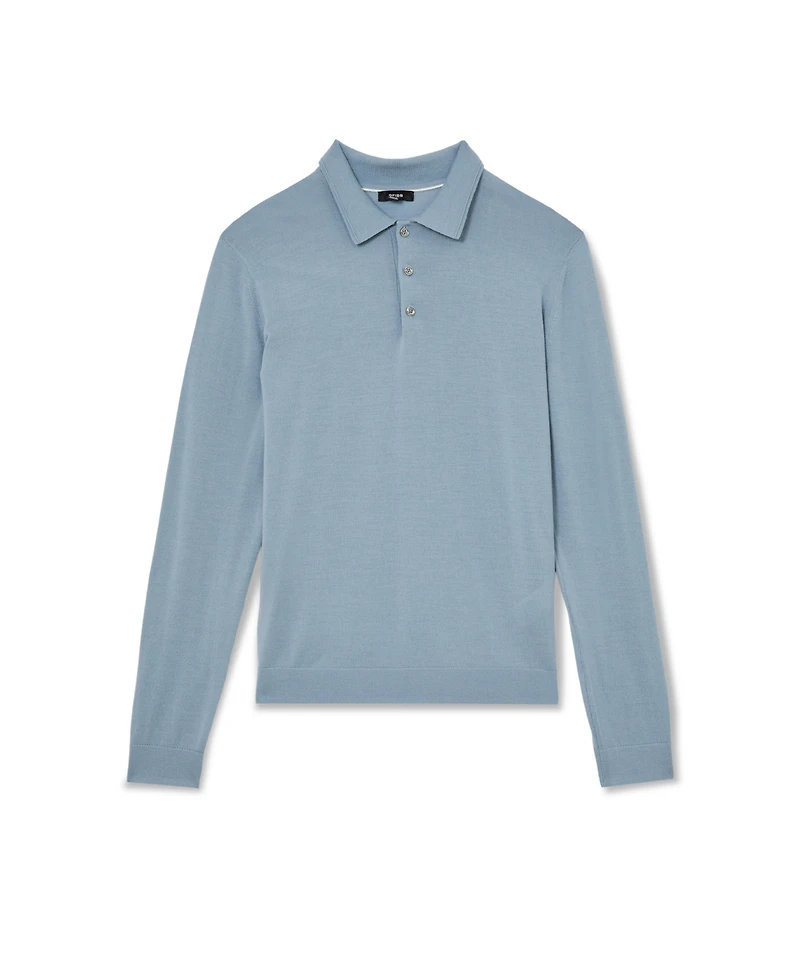 Reiss Men's Trafford Merino Wool Long-Sleeve Polo Shirt