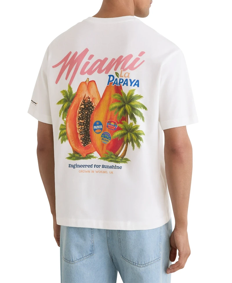 Reiss Men's La Papaya McLaren Racing Miami Papaya-Print Unisex-Fit T-Shirt