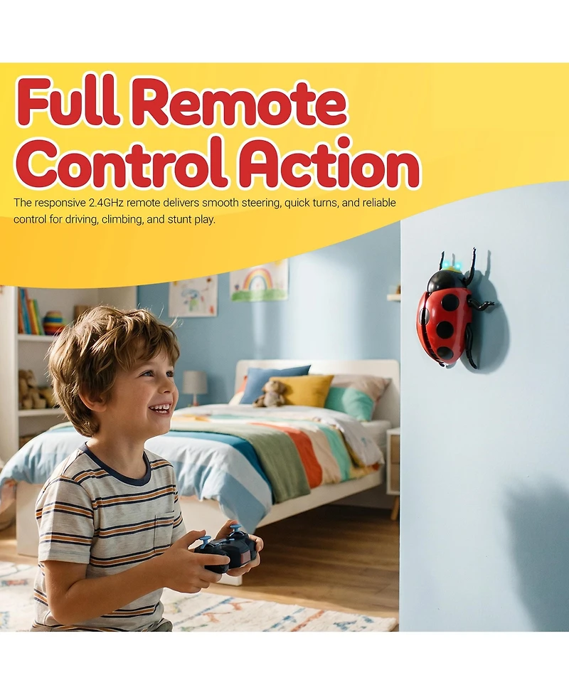 Contixo Rc7 Wall Climbing RC Stunt Ladybug with Led Lights and Spray, Remote Control Bug Toy for Floors, Walls, Ceilings and Glass, Kids Ages 3+