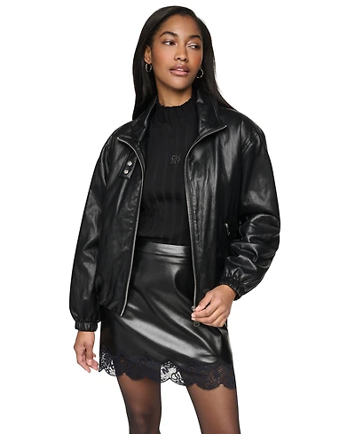 Dkny Women's Bubble Hem Moto Jacket
