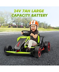 homfan 49.6 x 26.6 x 11.0 Inch Kids Electric Drift Go Kart, 24V Battery Powered Racing Kart with 10 Mph Speed
