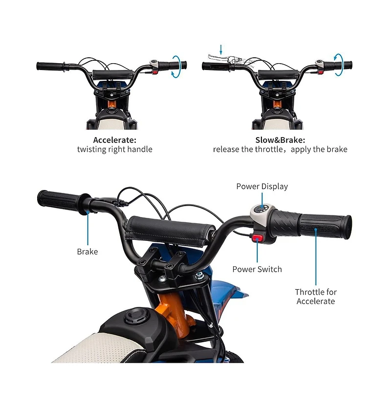 homfan 24V 9ah Kids Ride on Motorcycle,13.6MPH Fast Speed Electric Battery-Powered Off-Road Motocross with 250W Strong Motor, Chain-Driven