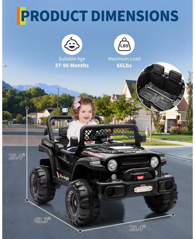 homfan 43.3 x 28.3 Inch Kids Electric Ride On Car 12V Battery Powered with Remote Control for Outdoor Play