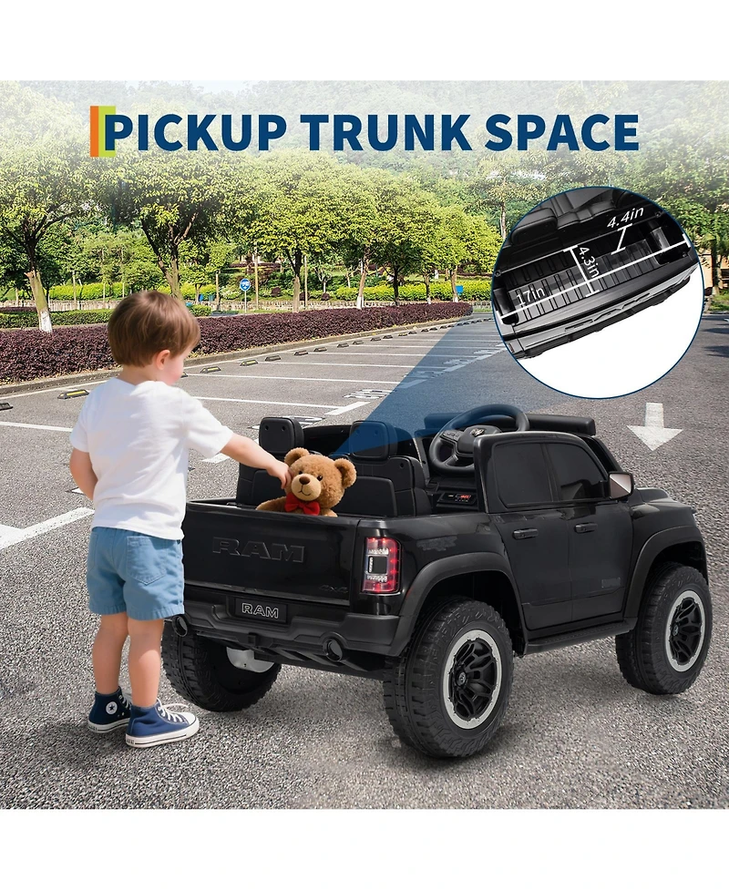 homfan 12V Pickup Truck Ride On, Remote Control, Gentle Start, Music, Spring Suspension, Led Lights, Truck Bed Storage