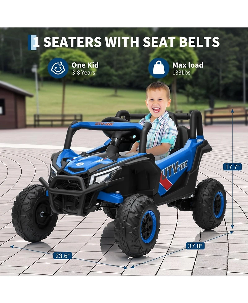 homfan 12V Ride On Utv Truck, 4WD/2WD Switchable, 4 Spring Suspension, Eva Tires, Safety Belt, Double Doors, Bluetooth, Music