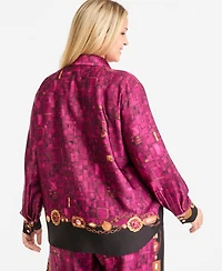 Karl Lagerfeld Paris Plus Gemstone Woven Printed Long-Sleeve Blouse