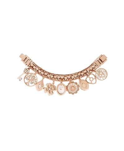 Anne Klein Women's Quartz Rose Gold-Tone Multi-Charm Bracelet Watch 18mm x 22mm