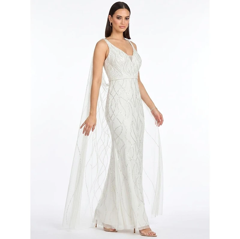 Lara Women's Beaded Wedding Gown with Cape