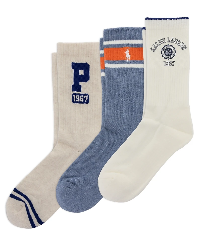 Polo Ralph Lauren Women's Crest Logo Smooth Toe Seam Crew Socks, 3-Pack
