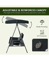 Outsunny Outdoor Patio 3-Person Steel Canopy Cushioned Seat Bench Swing with Included Side Trays & Padded Comfort