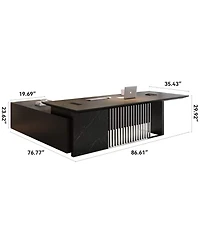 logicfox 86inch Large L Shaped Executive Desk with Universal Charging Ports and Cable Management