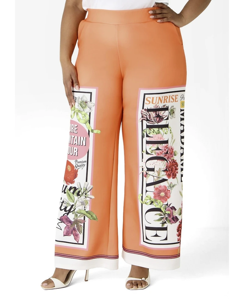 Ashley Stewart Women's Plus Floral Stamp Print Scuba Pants