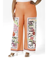 Ashley Stewart Women's Plus Floral Stamp Print Scuba Pants