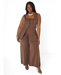 Ashley Stewart Women's Plus Square Neck Chambray Vest