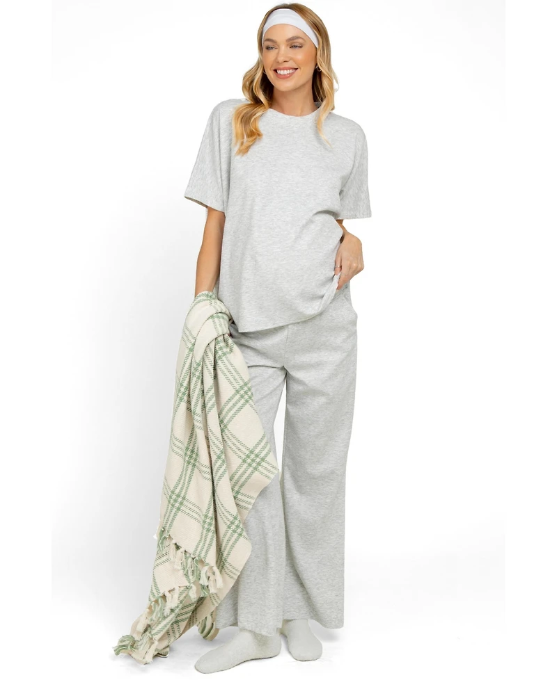 Pinkblush Women's Heather Grey Curved Hem Tee Pants Lounge Set