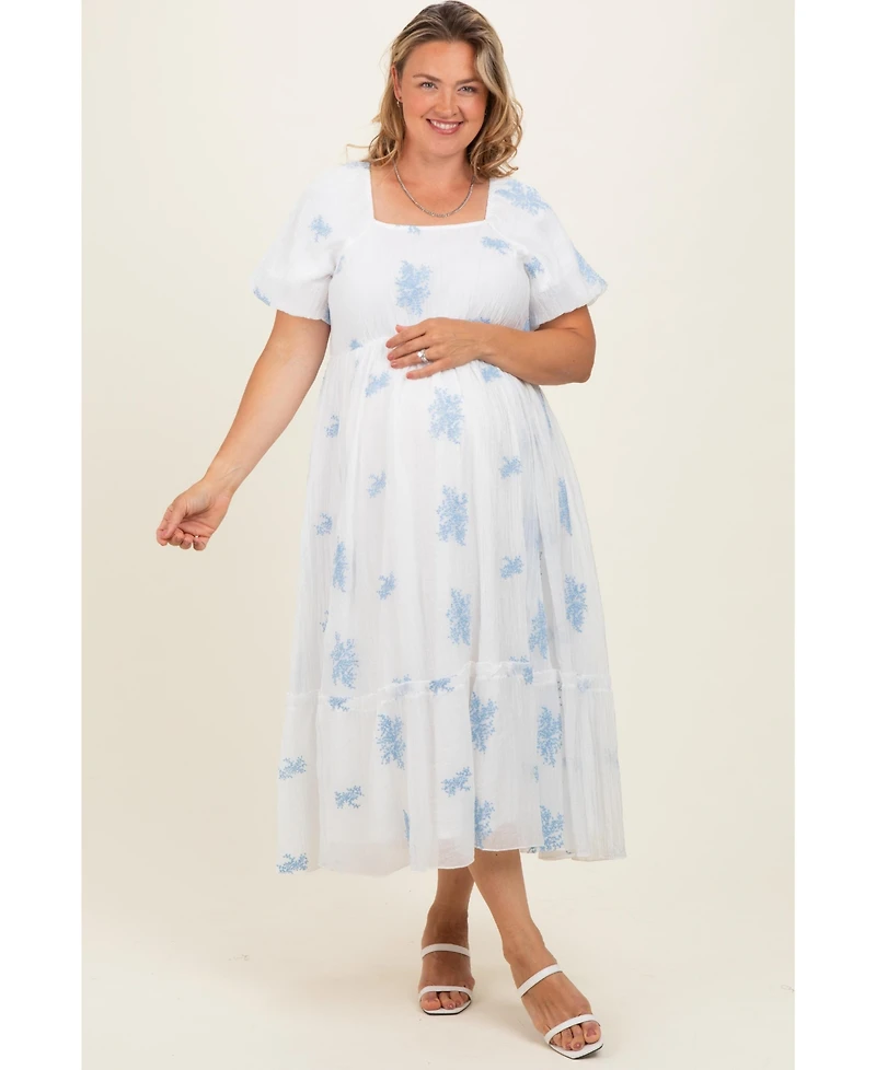 Pinkblush Plus Ivory Floral Print Ruffle Hem Midi Dress