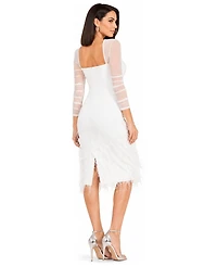 Lara Women's Long Sleeve Bridal Midi Gown with Feathers
