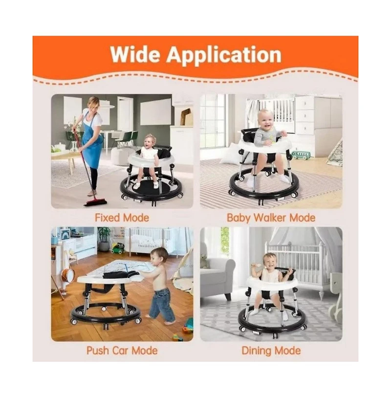 Kmaier Baby Walker Portable Adjustable Height Foldable Toddler Walker 9 Adjustable Heights, Baby Walker with Wheels Portable