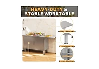 Aecojoy Stainless Steel Kitchen Cabinets, 57"x19.7" Commercial Worktable with Extend Panel and Adjustable Shelf