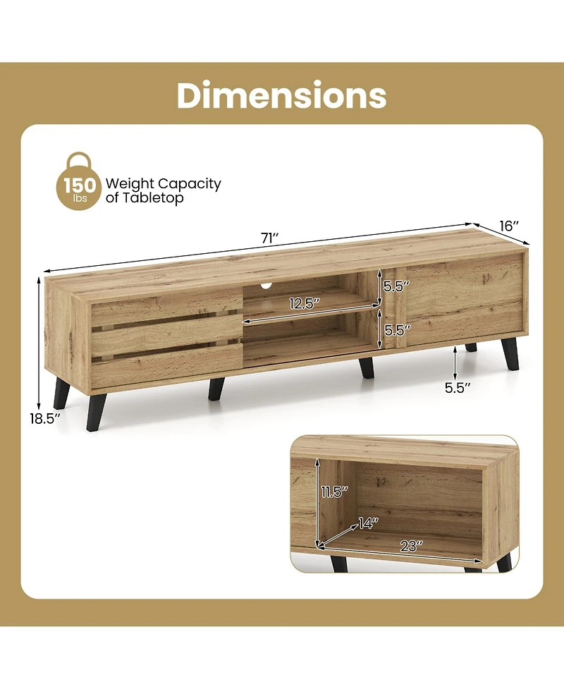 Slickblue Mid Century Modern Tv Stand for 80 Inch TVs with Sliding Door Cabinets
