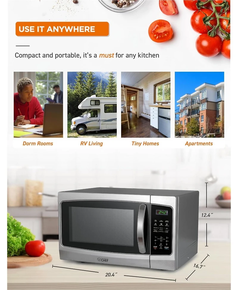 Commercial Chef 1.3 Cu. Ft. Counter Top Microwave,Stainless Steel